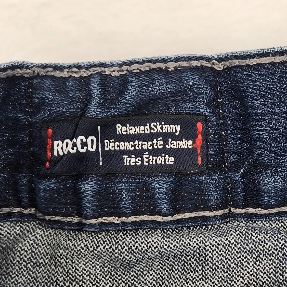 True Religion Jeans Mens 34 Blue Rocco Relaxed Skinny Distressed Denim USA